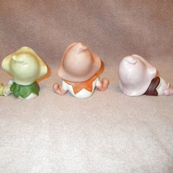 Vtg Homco Mushroom Pixie Elves Porcelain Garden Elf Figurines Set Of 3 MCM - Picture 6 of 8